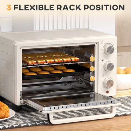HOMCOM 21L Mini Countertop Oven, 100C-230C Adjustable Temp - White