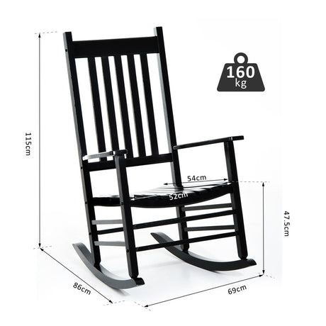 Outsunny Outdoor Porch Rocking Chair Armchair Wooden Patio Rocker Balcony Deck Garden Seat Black