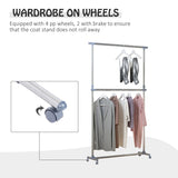 HOMCOM Heavy Duty Clothes Hanger Garment Rail Hanging Display Stand Rack w/ Wheels Adjustable