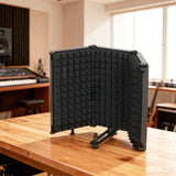 HOMCOM Studio Microphone Isolation Shield, Foldable Adjustable Recording Studio Equipment, 3-Panel High Density Absorbent Foam Shield with 3/8" Threaded Mount, Black