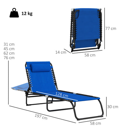 Outsunny Set of Two Folding Sun Loungers, with Four-Position Backs - Blue