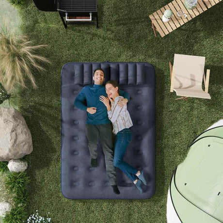 Outsunny Inflatable Double Air Bed, with Hand Pump - Blue