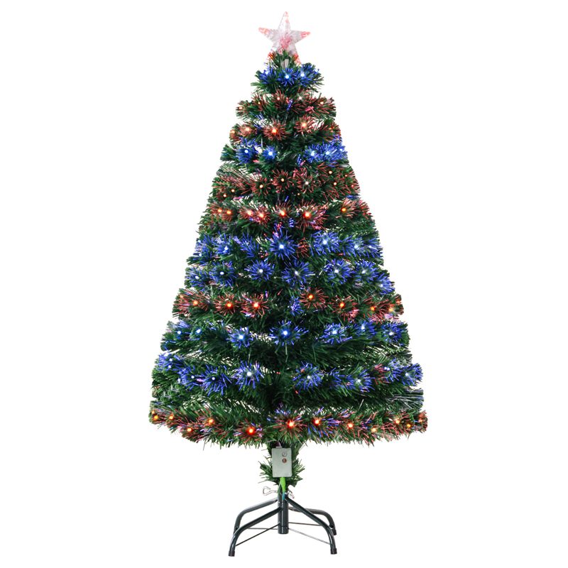 HOMCOM 4 Feet Prelit Artificial Christmas Tree with Multi-Coloured Fiber Optic LED Light, Holiday Home Xmas Decoration, Green