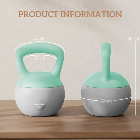 SPORTNOW 12KG Soft Kettlebell, Kettlebell with Non-Slip Handle for Home Gym, Weight Lifting, Strength Training, Green/Grey