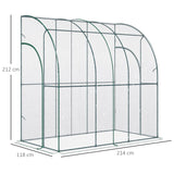 Outsunny Walk-In Greenhouse, Lean-to Small Greenhouse with Zipped Roll Up Doors, Tomato Greenhouse with Plastic Cover and Sloping Top for Flowers, Vegetables and Herbs, 214cm x 118cm x 212cm, Clear