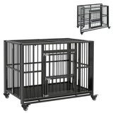 PawHut 43" Heavy Duty Dog Crate, Foldable Dog Cage, with Openable Top, Locks, Removable Tray, Wheels - Black