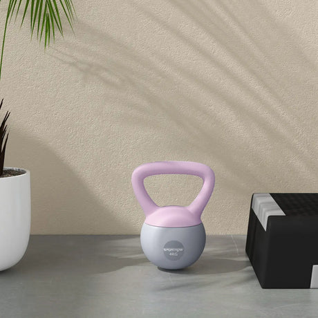 SPORTNOW 4KG Soft Kettlebell, Kettle Bell with Non-Slip Handle for Home Gym, Weight Lifting, Strength Training, Purple/Grey