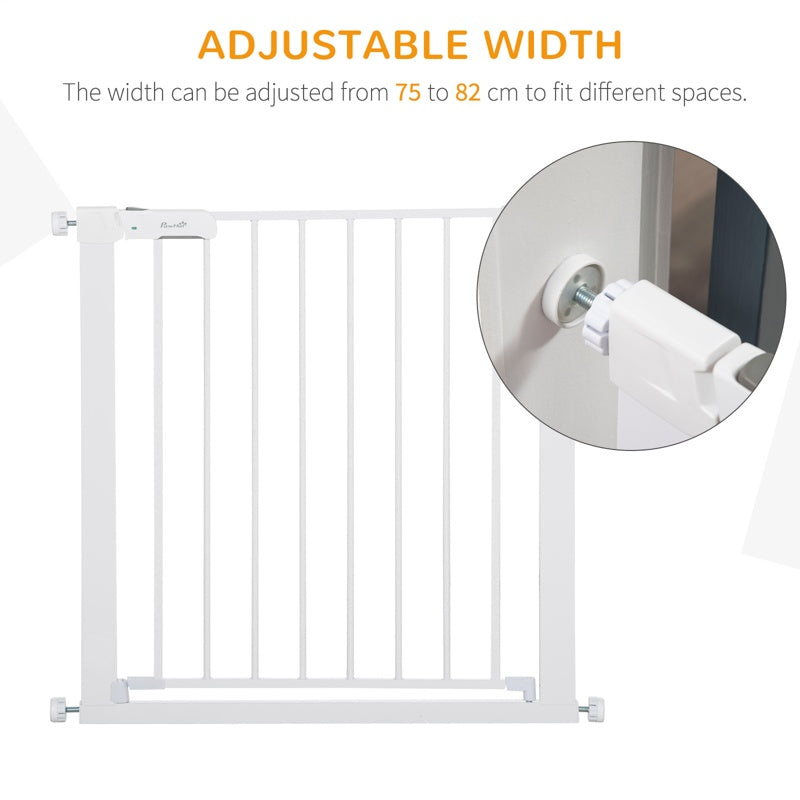 PawHut Adjustable Pet Safety Gate Dog Barrier Home Fence Room Divider Stair Guard Mounting White (76 H x 75-82W cm)