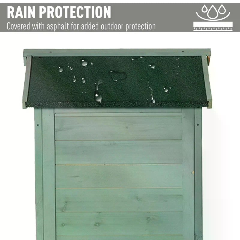 Outsunny Wooden Garden Shed, Outdoor Storage Cabinet with 2 Shelves and Hooks, Locking Organiser Outdoor Narrow Tool House, 74x55x155cm, Green
