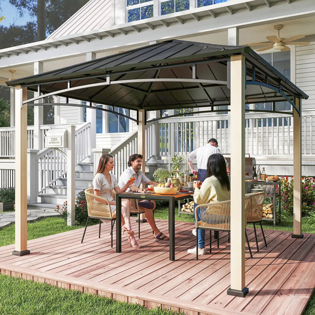 Outsunny 3 x 3 m Decorative Metal Gazebo - Black/Wood-Effect