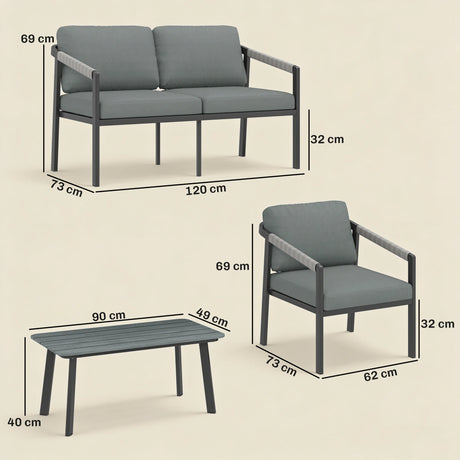 Outsunny Aluminium Garden Furniture Set, 4 Seater Outdoor Patio Furniture with Loveseat, 2 Armchairs, Slatted Table