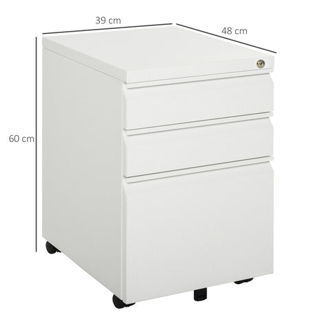 Vinsetto 3 Drawer Filling Cabinet, Mobile Metal File Cabinet with Anti-tilt Design for Letter, A4, Legal Size, White