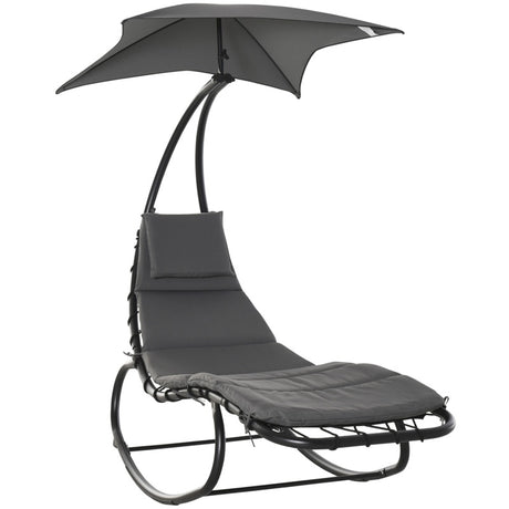 Outsunny Patio Rocking Chaise Lounge Rocking Bed with Canopy Cushion Headrest Pillow