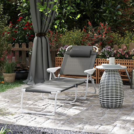 Outsunny Foldable Lounge Chair with 4-Level Adjustable Backrest & Headrest - Charcoal Grey