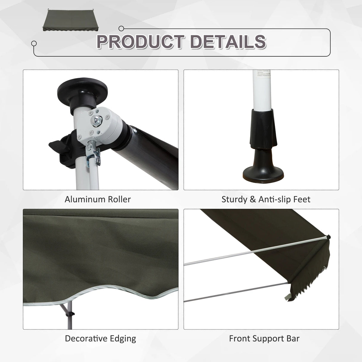 Outsunny 3x1.5m  Adjustable Outdoor Aluminium Frame Awning Grey