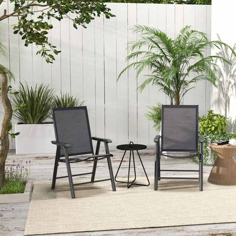 Outsunny Set of 2 Foldable Metal Garden Chairs Outdoor Patio Park Dining Seat Yard Furniture Dark Grey