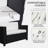 Outsunny Rattan Sofa, 2 Seater Garden Furniture with Soft Padded Cushion and Armrests, Wicker Garden Loveseat for Patio, Black