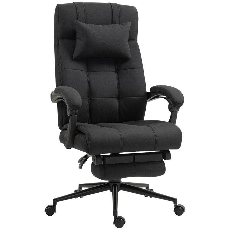 Vinsetto Office Desk Chair with Footrest, Headrest Pillow, Home Office Chair with Reclining Backrest, Swivel Wheels, Black