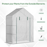Outsunny Walk In Greenhouse with 2 Tier Shelf, Portable Gardening Plant Grow House Tomato Greenhouse with Roll up Zip Panel Door, Reinforced PE Cover, 143 x 73 x 195cm, Green