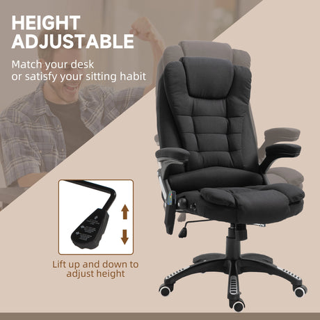 Vinsetto Massage Recliner Chair Heated Office Chair with Six Massage Points Linen-Feel Fabric 360 Swivel Wheels Black