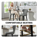 HOMCOM Bar Stools Set of 2, PU Leather Barstools with Back, Footrest and Wood Legs for Kitchen, Counter, Breakfast Bar, Grey