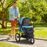 PawHut Dog Pram Dog Stroller Jogger Foldable Pet Pushchair for Medium, Small Dogs, w/ Rubber Wheels, Washable Cushion - Blue