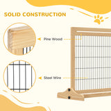 PawHut Freestanding Dog Gate, Foldable Pet Fence, Indoor Wood Barrier, Stair Gate with Support Feet, for Doorway, Hallway, Small and Medium Dogs, 69H x 104-183 cm, Natural Wood Finish
