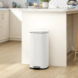 HOMCOM 30L Kitchen Bin, Compact Pedal Bin with Soft-Close and Stay-Open Lid, Removable Bucket for Kitchen, Home, Office, Cream