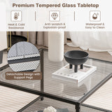 Modern 2-Tier Square Glass Coffee Table with Mesh Shelf-Gray