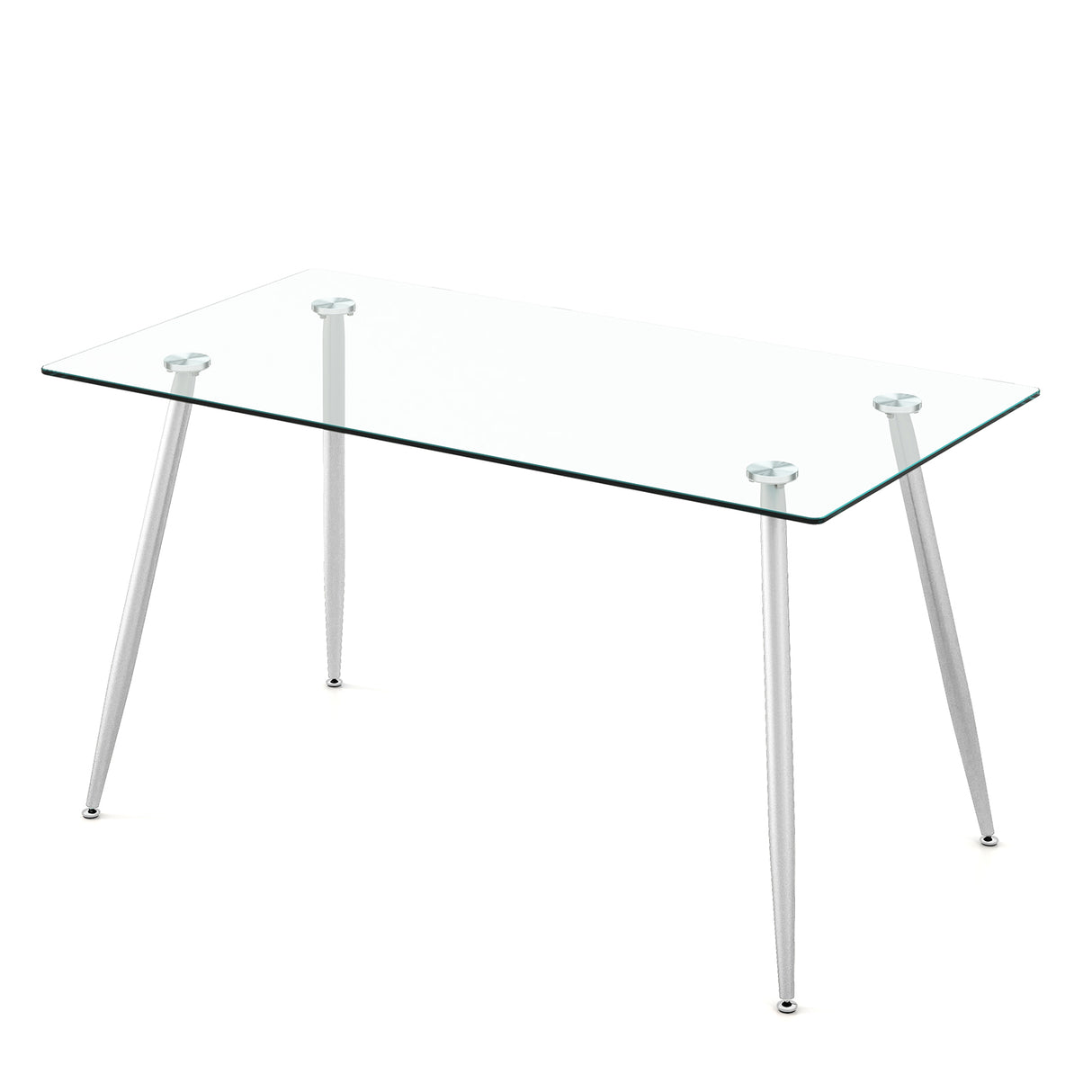 Modern Glass Rectangular Dining Table with Metal Legs-Silver