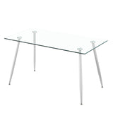 Modern Glass Rectangular Dining Table with Metal Legs-Silver