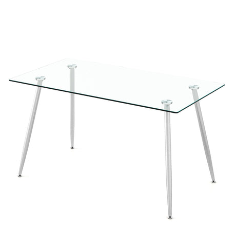 Modern Glass Rectangular Dining Table with Metal Legs-Silver