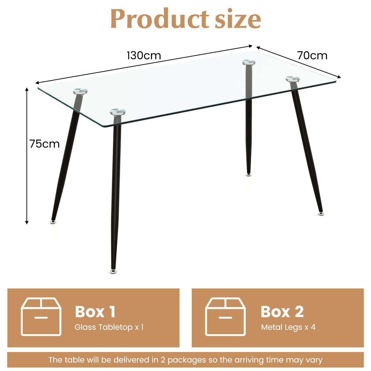 Modern Glass Rectangular Dining Table with Metal Legs-Black