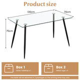 Modern Glass Rectangular Dining Table with Metal Legs-Black
