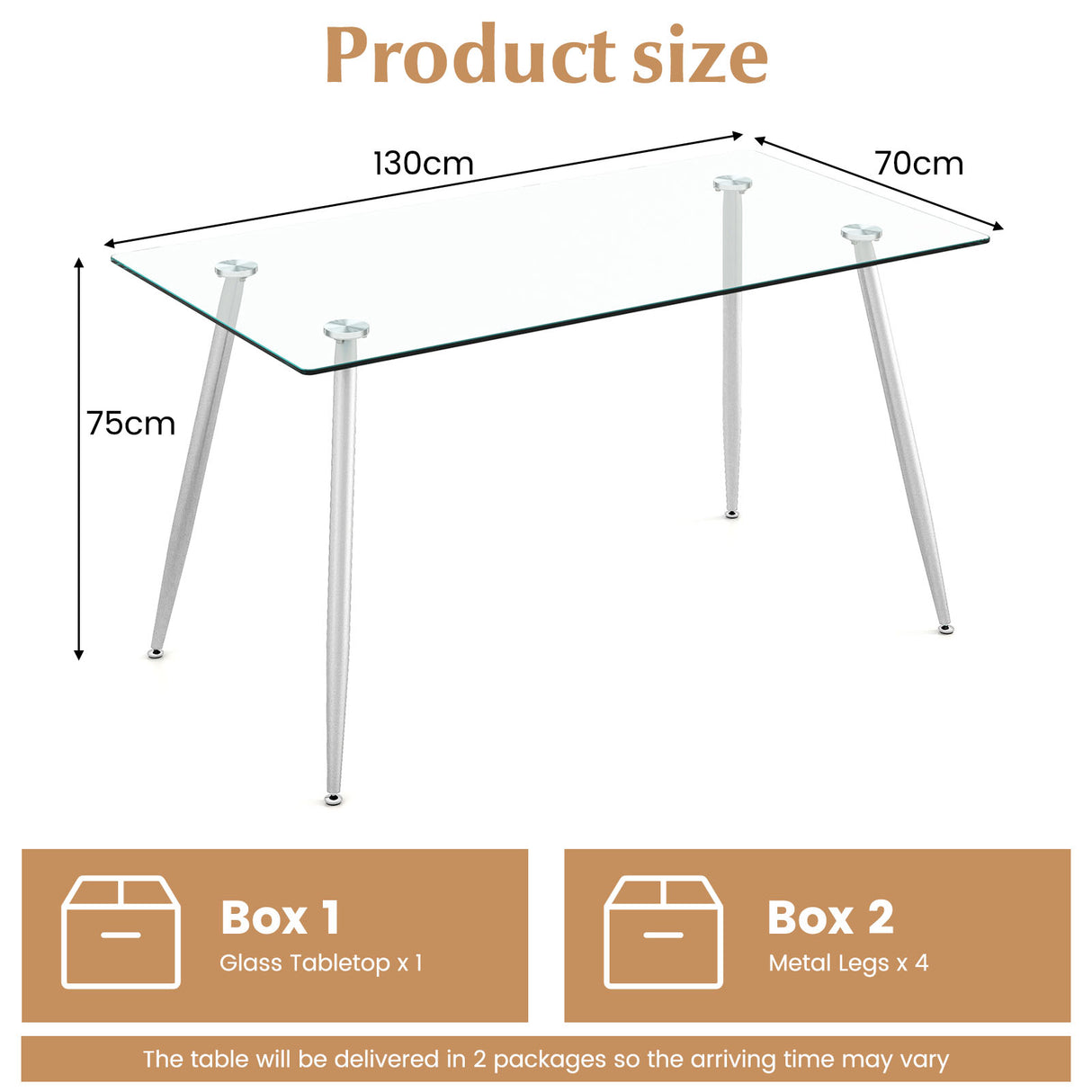 Modern Glass Rectangular Dining Table with Metal Legs-Silver