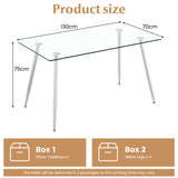 Modern Glass Rectangular Dining Table with Metal Legs-Silver
