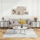 20 Inch Glass End Table with Metal Frame and Faux Marble Glass Top-Black and White