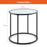 20 Inch Glass End Table with Metal Frame and Faux Marble Glass Top-Black and White