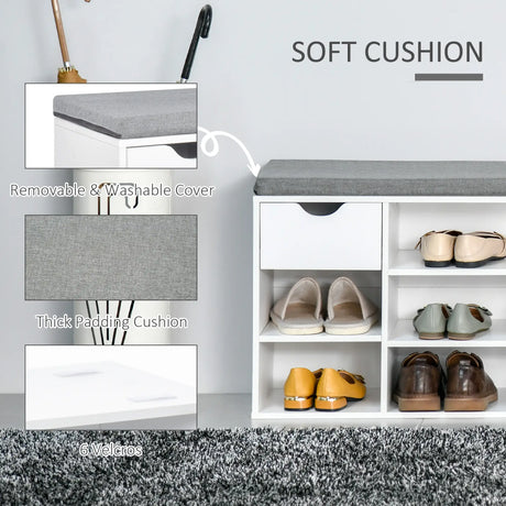 HOMCOM Shoe Storage Bench with Cushion - White