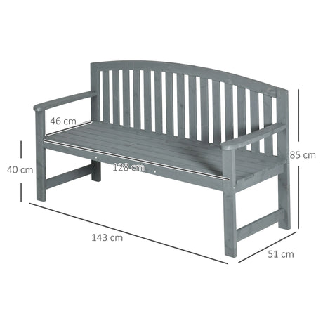 Outsunny 2 Seater Wooden Garden Bench with Armrest, Outdoor Furniture Chair for Park, Balcony, Grey