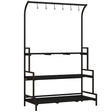 Outsunny 3 Tiered Plant Rack with Hanging Hooks, Tall Plant Stand for Indoor Outdoor Porch Balcony Use, Black