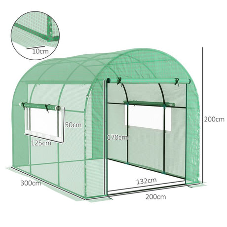 Outsunny 300 x 200cm Walk-In Polytunnel Greenhouse - Green