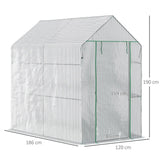 Outsunny Walk In Greenhouse with 2-Tier Shelves, Roll up Zip Panel Door, Garden Polytunnel Steeple Grow House for Outdoor, 6 x 4 x 6ft White