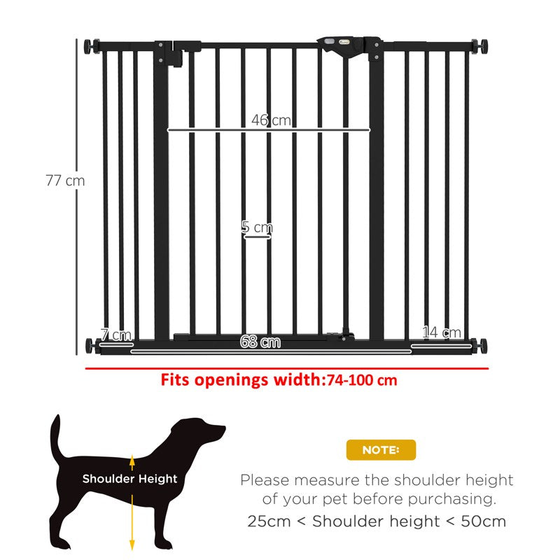 PawHut Metal 74-100cm Wide Adjustable Dog Gate Black