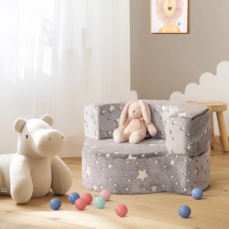 2-in-1 Toddler Chair Glow in the Dark Kids Couch with Removable and Washable Cover-Grey