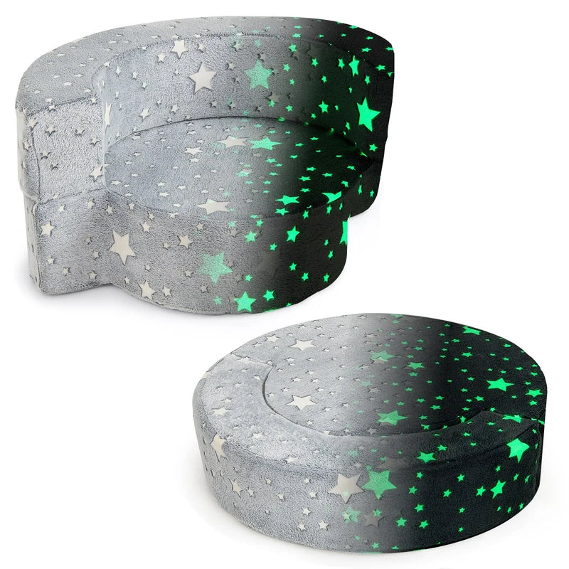 2-in-1 Toddler Chair Glow in the Dark Kids Couch with Removable and Washable Cover-Grey