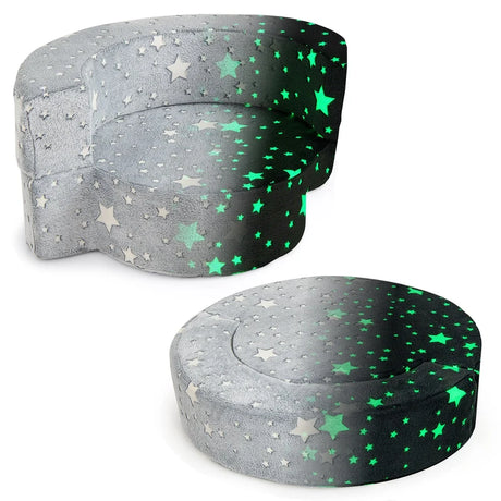 2-in-1 Toddler Chair Glow in the Dark Kids Couch with Removable and Washable Cover-Grey