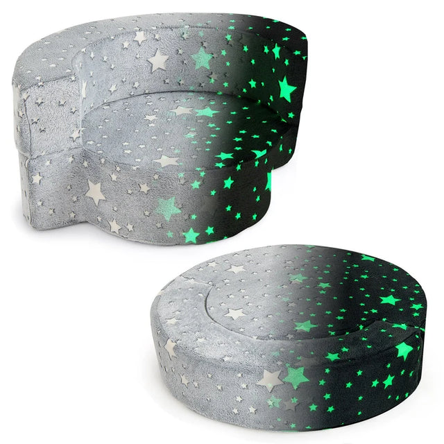 2-in-1 Toddler Chair Glow in the Dark Kids Couch with Removable and Washable Cover-Grey
