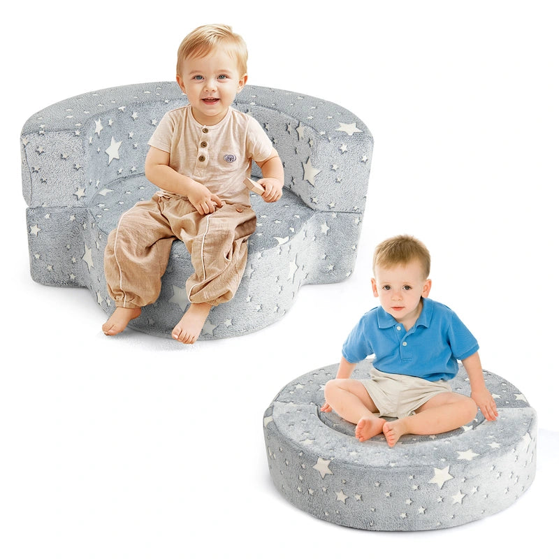 2-in-1 Toddler Chair Glow in the Dark Kids Couch with Removable and Washable Cover-Grey