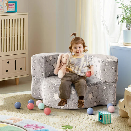 2-in-1 Toddler Chair Glow in the Dark Kids Couch with Removable and Washable Cover-Grey